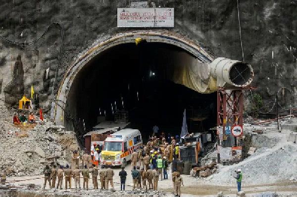 An ambulance goes inside a tunnel wher<em></em>e rescue operations are underway to rescue trapped workers in Uttarakhand, India, November 28, 2023. PHOTO: REUTERS