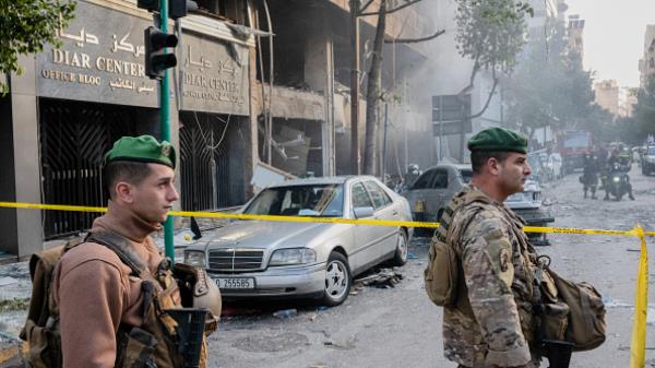 Aftermath of the Israeli strike that killed two people and injured 13 on Mar Elias Street, Beirut. November 18, 2024. (Photo by SAMI BOUDRA/Middle East Images/AFP via Getty Images)