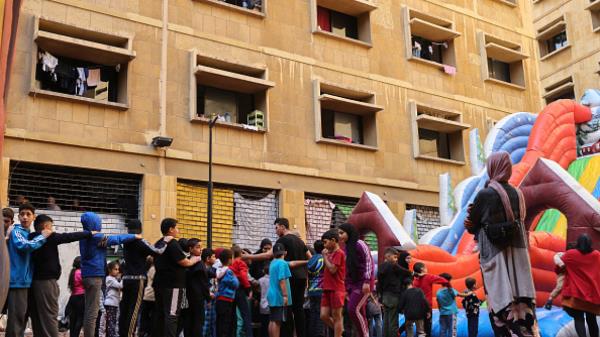 Displaced children take part in recreatio<em></em>nal activities organised by civil society initiatives at a building in downtown Beirut turned into a shelter for people fleeing Israeli bombardment on November 6, 2024. Photo by ANWAR AMRO/AFP via Getty Images